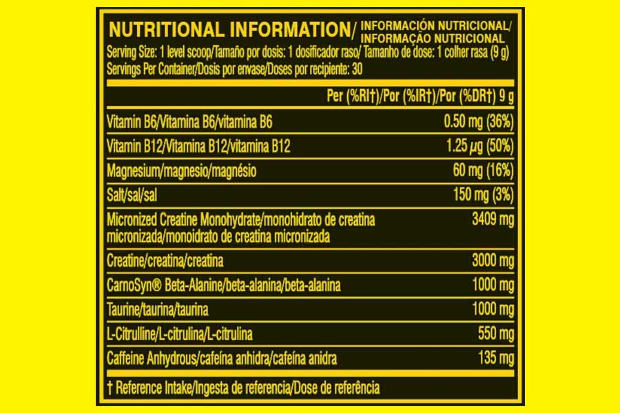 The Cellucor C4 Sport Pre Workout ingredients formula, as shown on Amazon.co.uk at the time of writing