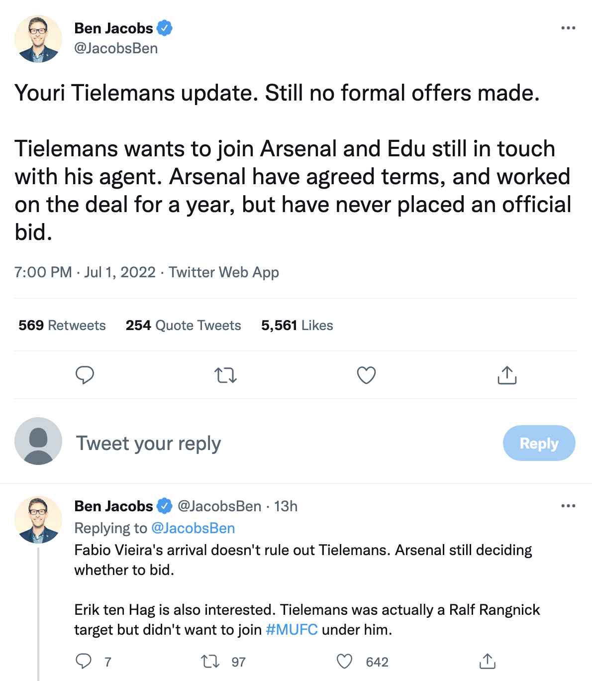 Youri Tielemans Arsenal Agreement